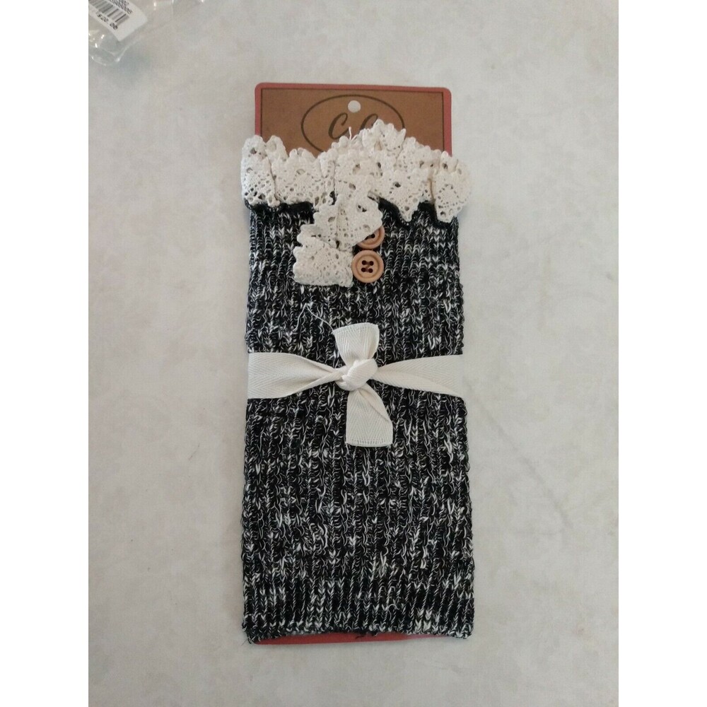 C C Boot Cuff Black Knit White Lace Buttons Country Western Girly